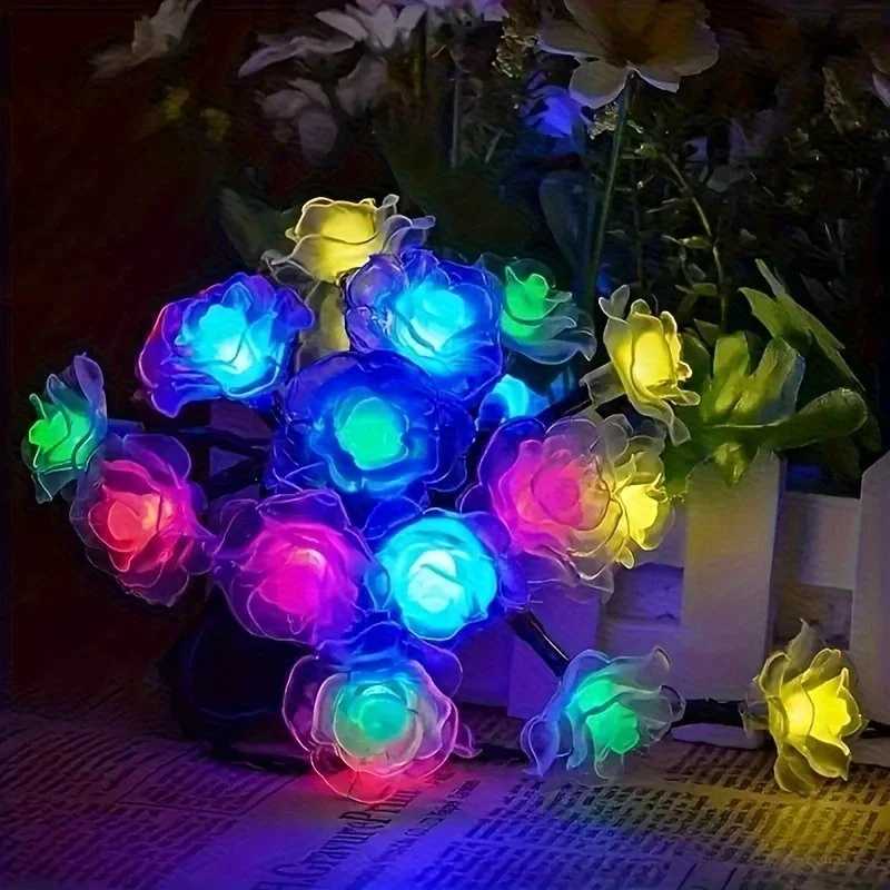 Solar string outdoor garden lamp decorative light LED rose string light waterproof lamp For garden outdoor decorations W250607