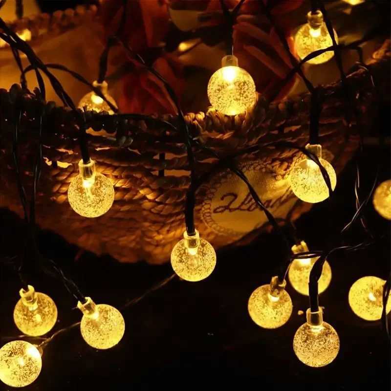 Solar Crystal Ball String Lights 5M/7M/10M/12M Fairy LED Light Outdoor Waterproof Decoration For Christmas Camping Party Lamp W250607