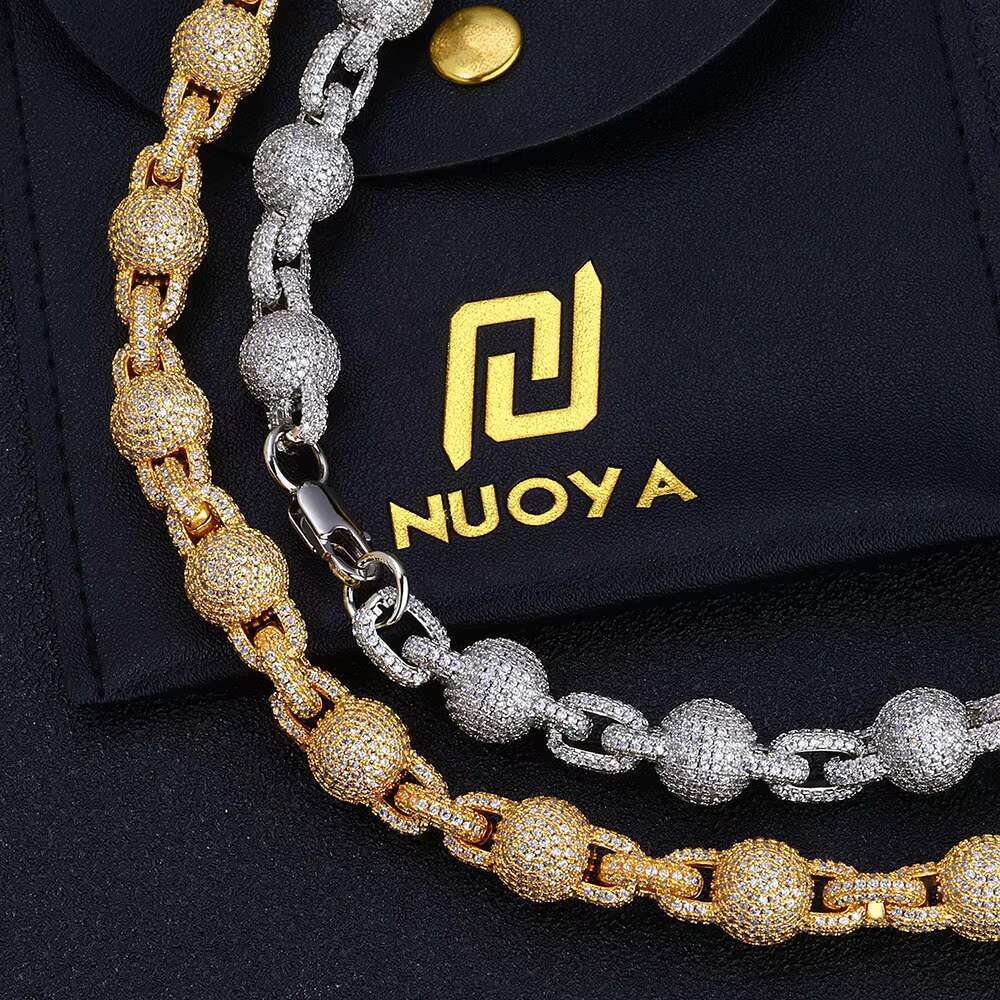 European and American Hip Hop Jewelry S925 Silver Moissanite Bubble Bead Chain Necklace Hot Selling Mens Necklace