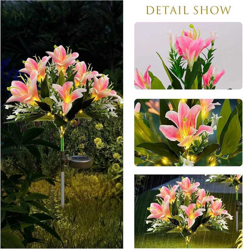 Lily Flowers Solar Lights Decorative Light For Patio Lawn Garden Solar Lawn Light Yard Pathway Landscape Solar Powered Lights XJ250606