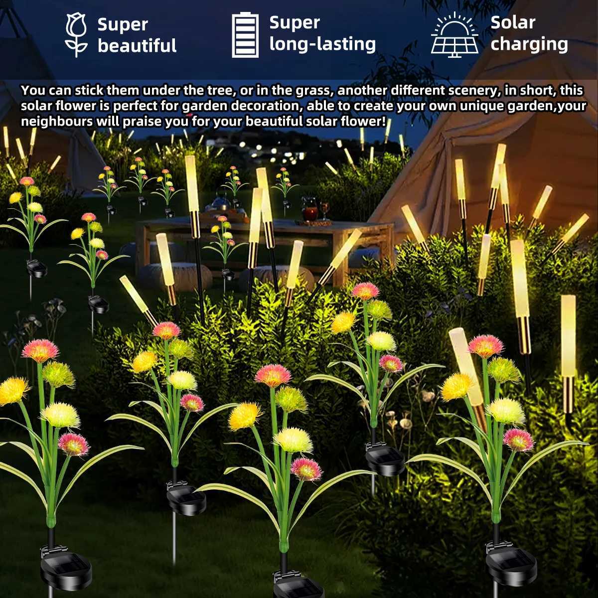 5 Dandelion Solar Garden Lights Outdoor IP65 Waterproof Simulated Flower LED Decorative Courtyard Lawn Decorative Lights XJ250606