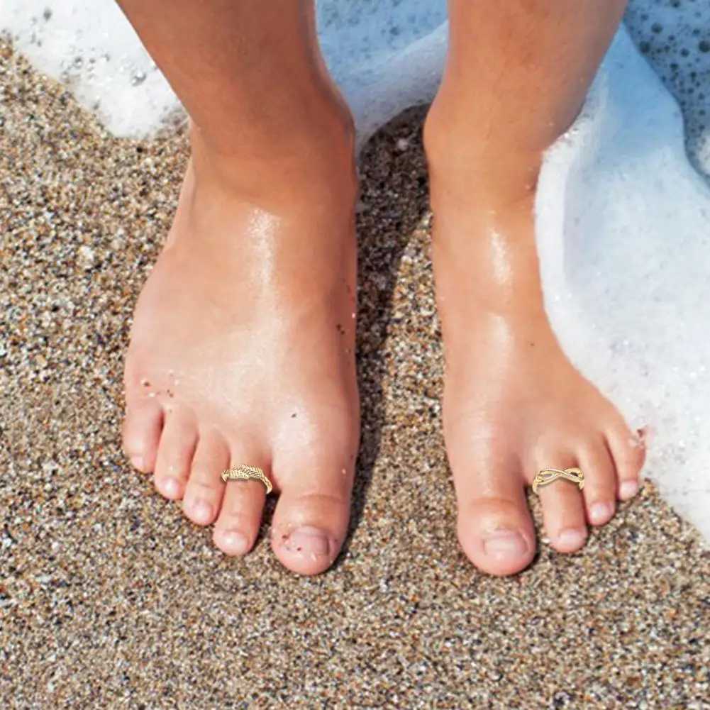 12pcs Toe Rings Summer Fashion Foot Beach Rings Geometric Open Barefoot Finger Rings Cute Heart Feather Toe Rings Jewelry W250606