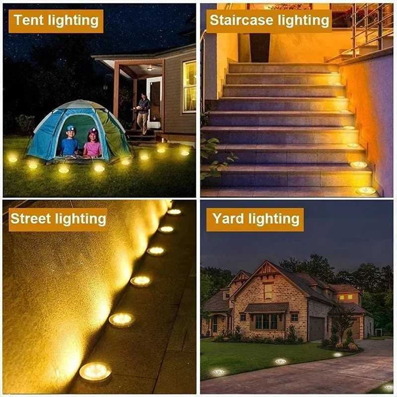 8LED Solar Power Disk Light Outdoor Garden Solar Underground Light Deck Light Spotlight Buried Solar LED Lamp Garden Decoration XJ250606
