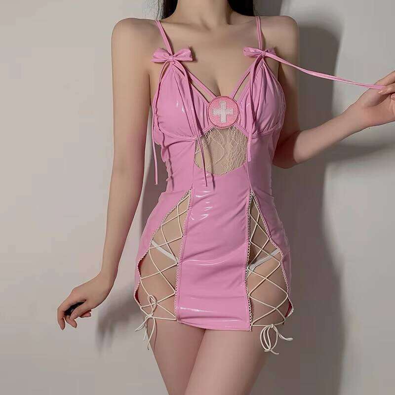 Erotic See-Through Hollow Strap Female Nurse Uniform Sexy Hot Lingerie For Role Play Light Control Nonwoven Weaving Method