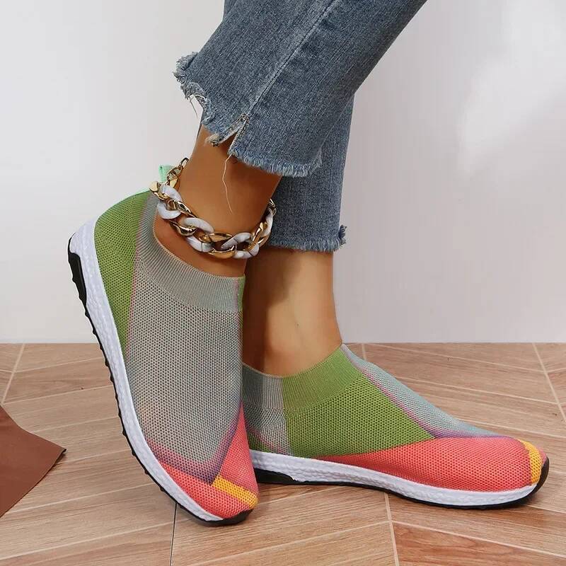 ddmyoutdoor Breathable Mesh Platform Sneakers Women Slip On Soft Casual Single Candy Knit Sock Flat Shoes Outdoor Outdoor Shoes
