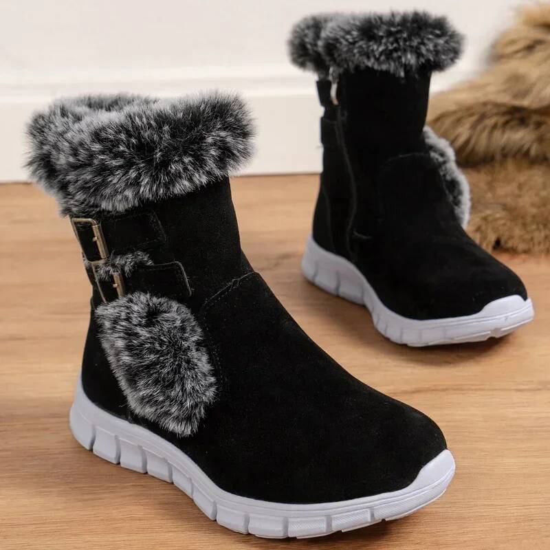 Ddmyoutdoor Women Flats Ankle Snow Boot Winter Warm Fur Shoes New Fashion Design Short Plush Boots Suede Soft Sole Goth Botas Outdoor Shoes