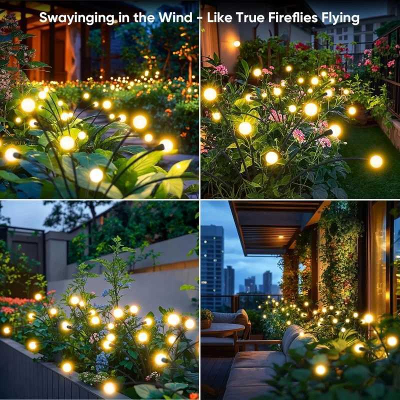 Outdoor Lights Solar Garden Lamp LED Firefly Ground Plug Lamp IP65 Waterproof for Landscape Courtyard Holiday Light Decoration XJ250606