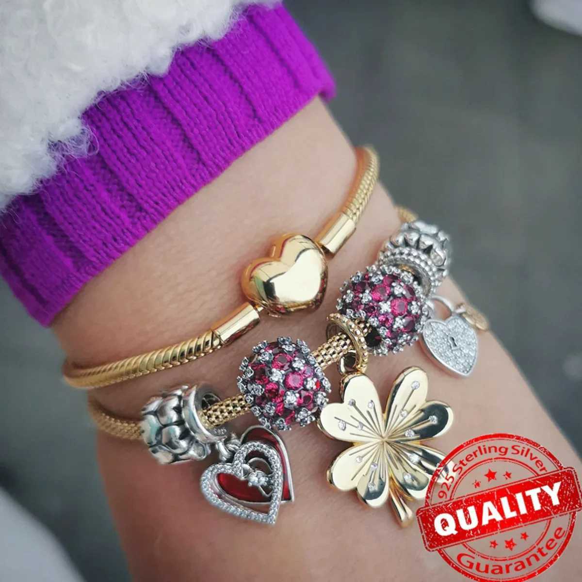 Original 925 Sterling Silver Colorful Heart Full Diamond Round Rose Charms Beads For Necklace DIY Bracelet Present Jewelry XJ250607