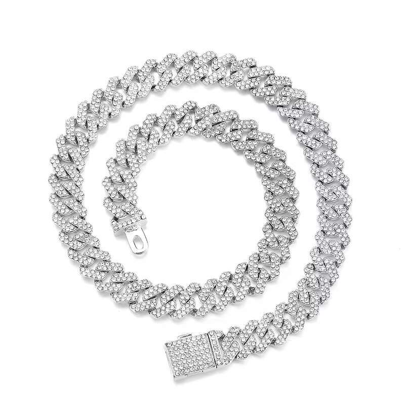 Factory Wholesale Jewelry 14MM 14kt 18k Gold Plated Iced Out Cuban Link Kolye Full Diamond CZ Prong Cuban Chain Necklace