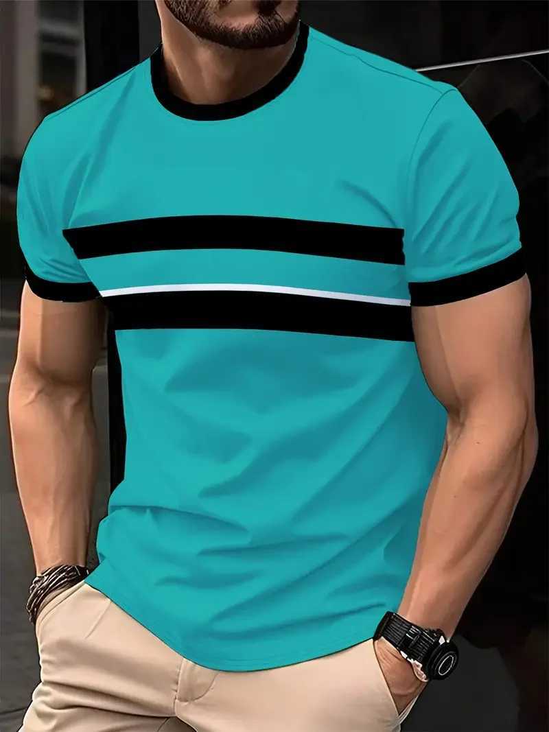 3D Print Lattice Stripes T Shirt For Men Color Block Pattern Short-Sleeved Tees Harajuku Streetwear Tops O-Neck T-Shirt Clothes W250607