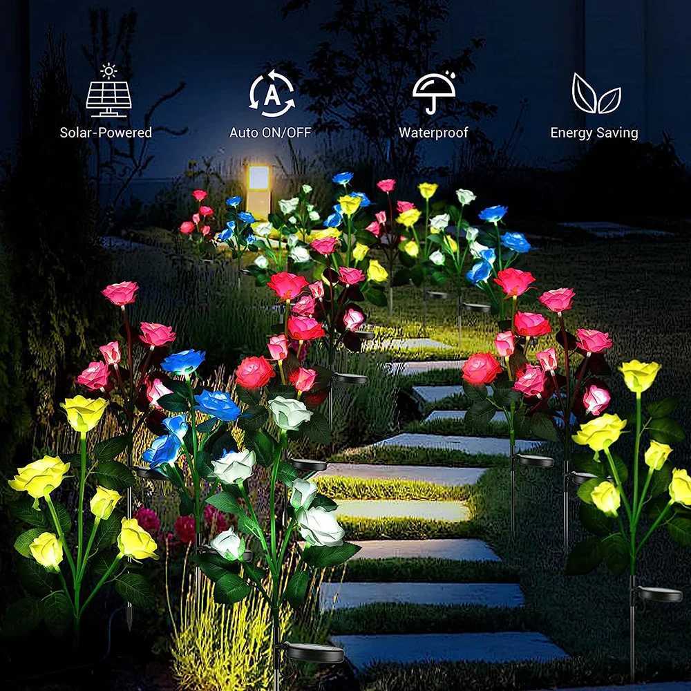 7 Head Solar LED Simulated Rose Lights Garden Lawn Lights Outdoor IP65 Waterproof Landscape Lights Yard Decoration Solar Lights W250607