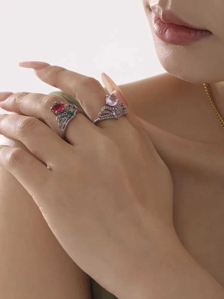 Gorgeous Colorful Luxury Zircon Rings For Women Stainless Steel Gold Plated Adjustable Female Ring Charm Jewelry GiftXJ250606