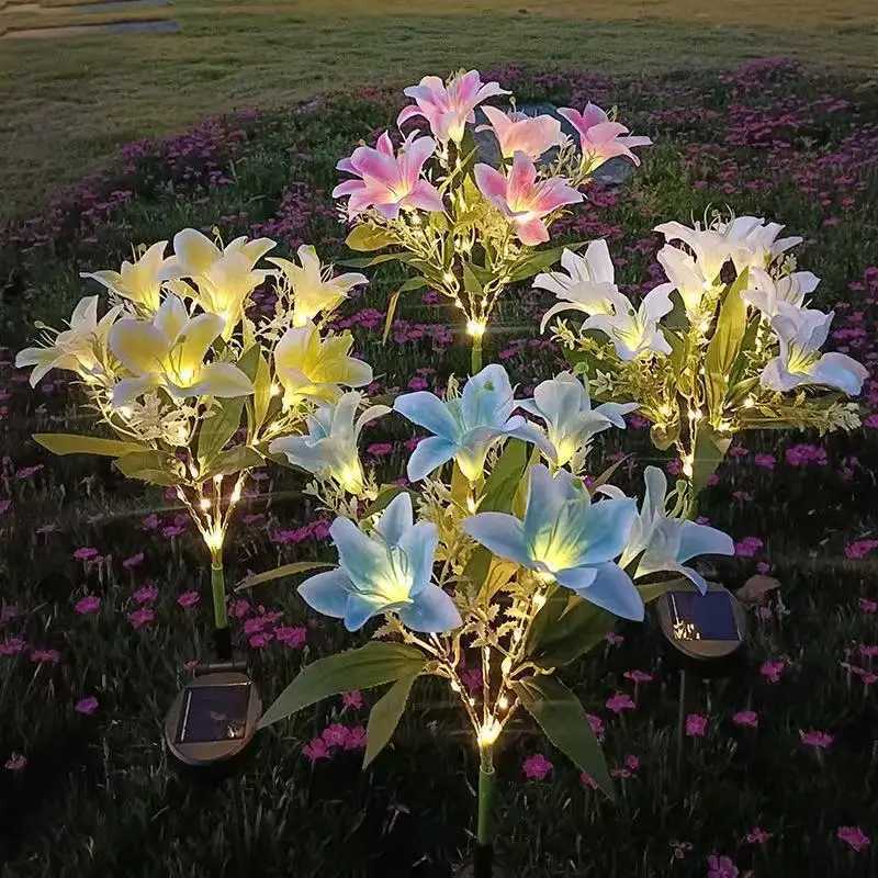 2025 Solar-Powered LED Lily Flower Lights Outdoor Garden Pathway Lawn Stake Lights Spring Decorative Landscape Lighting 1004 W250607
