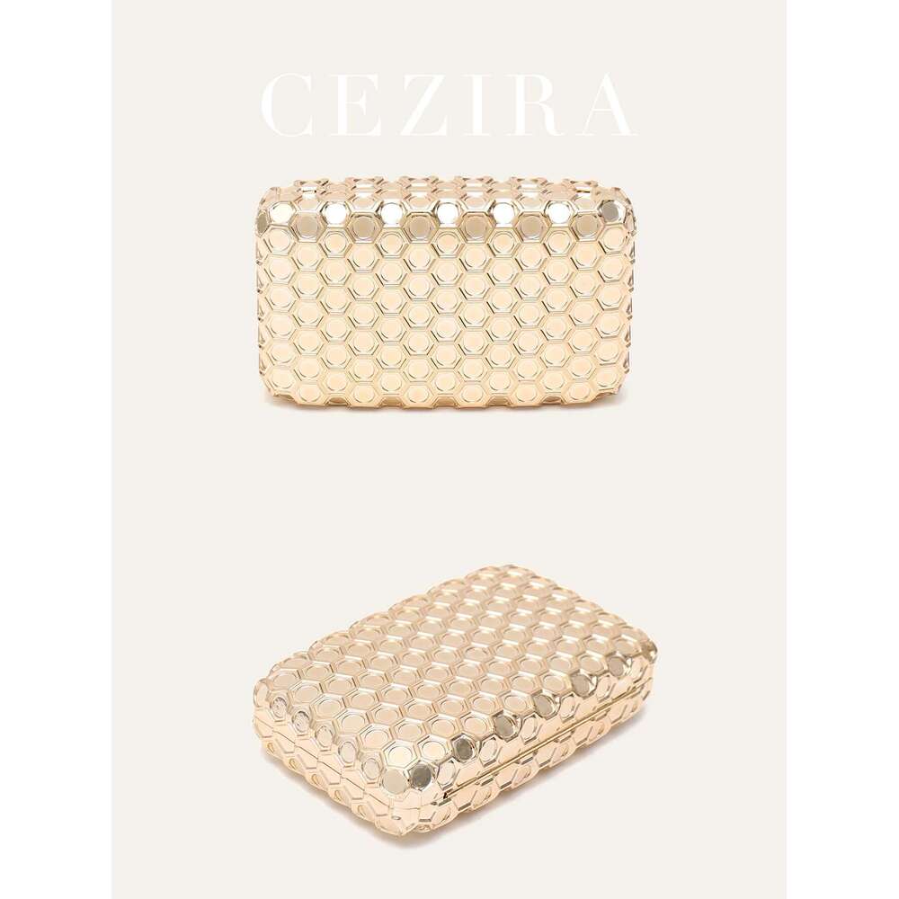 CEZIRA Brand Chic Design Women Evening Clutch Bag ABS Box Case Hexagonal Geometric Honeycomb Pattern Long Chain Shoulder Handbag