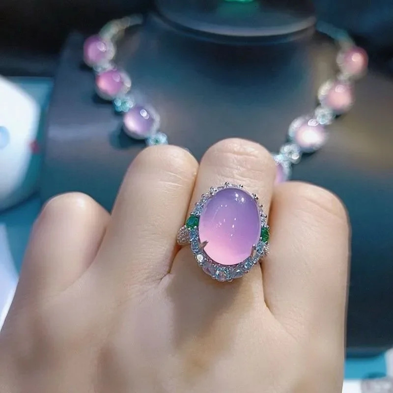 Natural 925 Silver Inlaid with High Ice Emperor Green Jade Ring Green Agate Jade Ring Fashion Exquisite Womens Jewelry Gift 250604