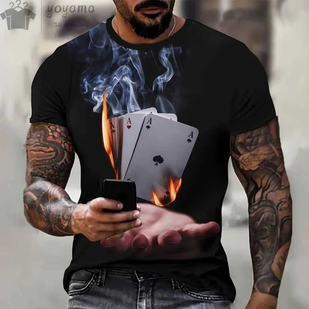 Summer casual 3D Poker A-pattern Retro Printed Mens T-shirts Short sleeves O-collar Oversized t-shirt Casual Fashion Sports Top W250607