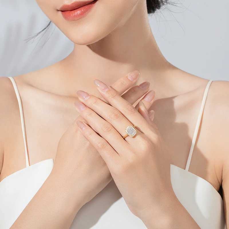 Ailmay 925 Sterling Silver Luxury 8A Crushed Iced Out Cut Zirconia Gold Color Ring For Women Wedding Anniversary Jewelry Gifts XJ250606