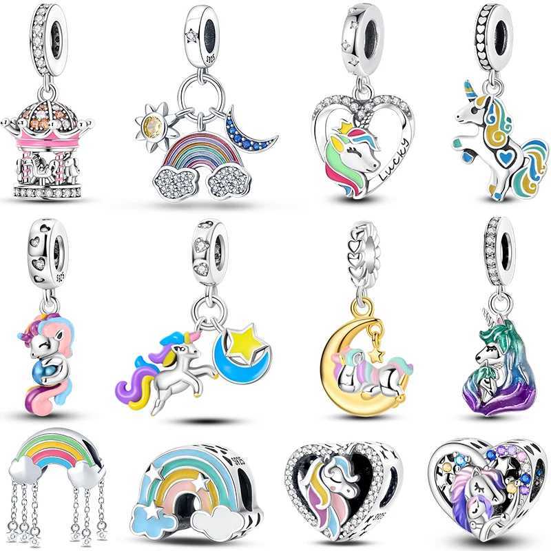 Sweet Romance 925 Silver Cloud Rainbow Unicorn Shining Dreamy Charms Beads Fit 3mm Original Bracelets DIY Fine Jewelry Making XJ250607