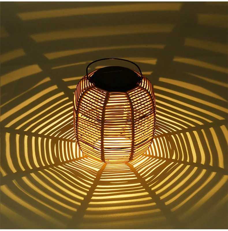 E5 Outdoor Solar Lamp Rattan Lantern Courtyard Balcony Garden Solar Decoration Lights Creative Atmosphere Lamp Bamboo Chandelier W250607