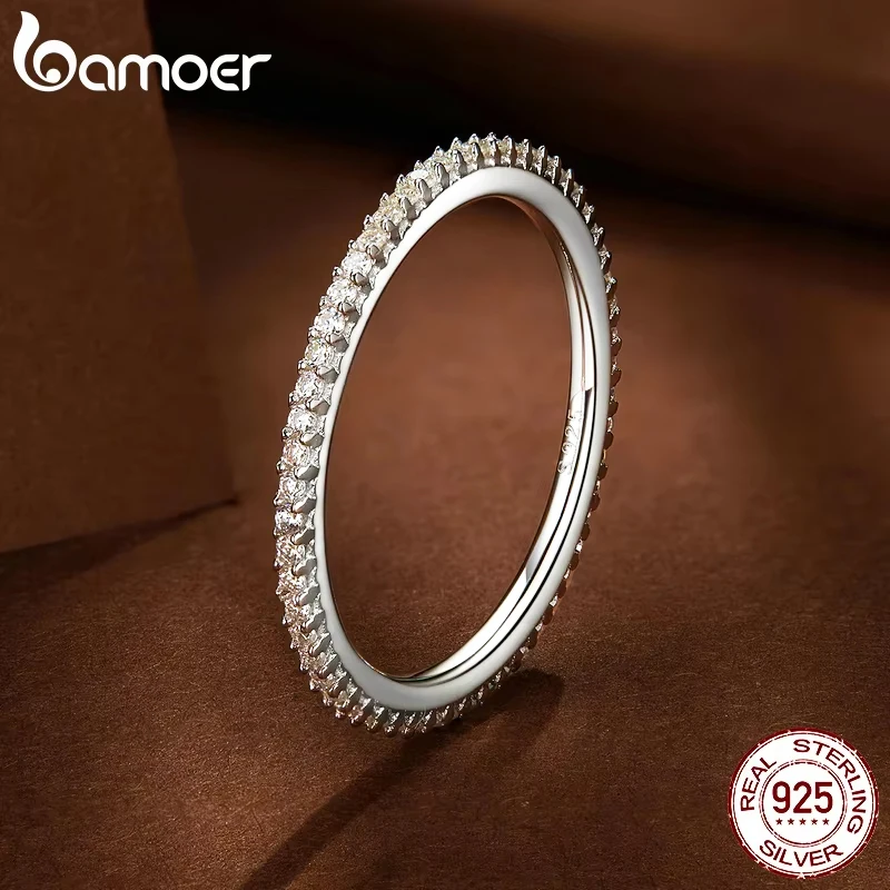 BAMOER Simple Moissanite Eternity Bands Minimalist Stackable Ring 925 Sterling Silver for Women Engagement Fine Jewelry Gift Special Occasions