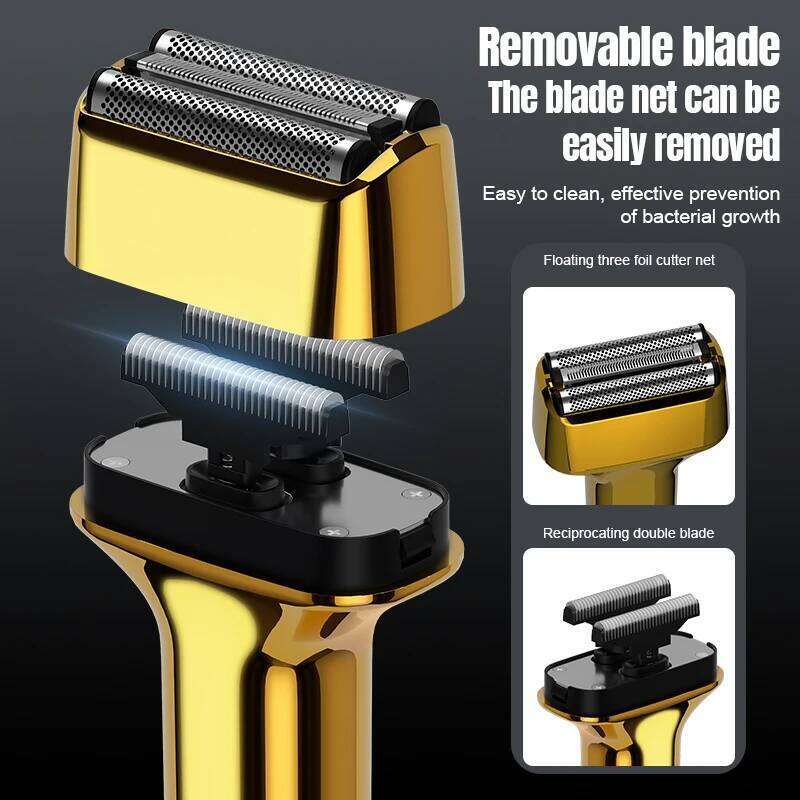 RESUXI 640 Men's Digital Display Hair Clipper Electric Shaver 3-Blade Net Reciprocating Rechargeable Razor Whole Body Washing