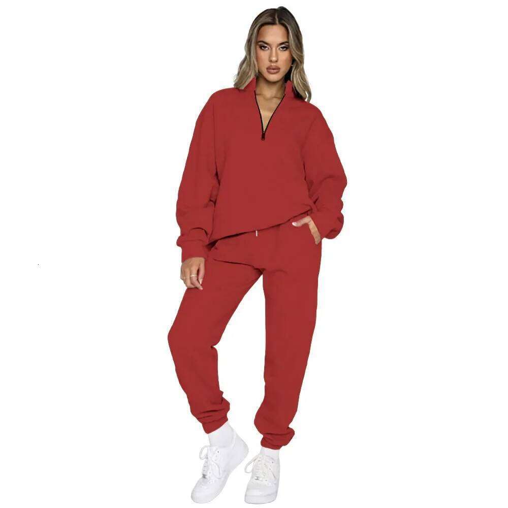 2024 Cross-Border Women's Autumn/Winter Zipper-Pullover Long Sleeve Sweatshirt 2-Piece Set Sports Suit