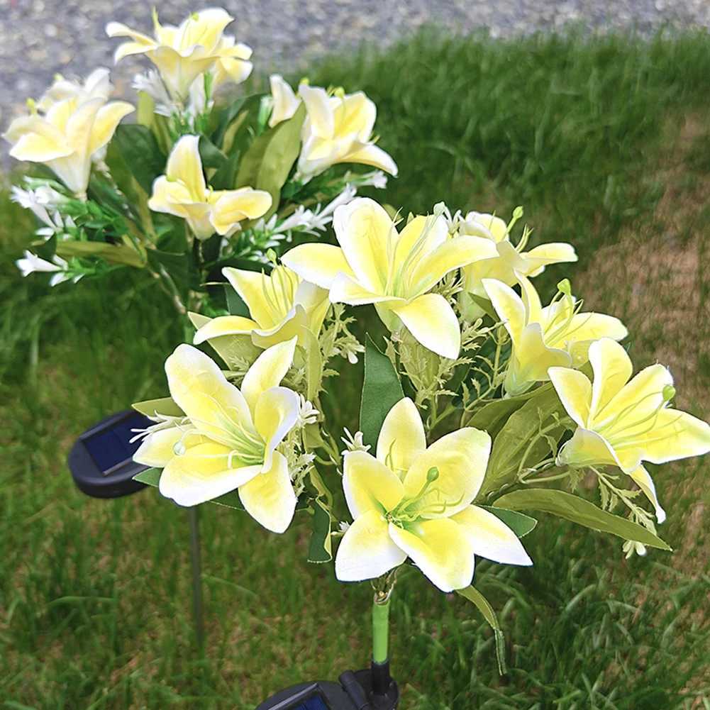 Lily Flower Lawn Lamp Garden Lantern For Yard Patio Street Patio Ambience Decoration Artificial Flowers LED Solar Flower Light XJ250606