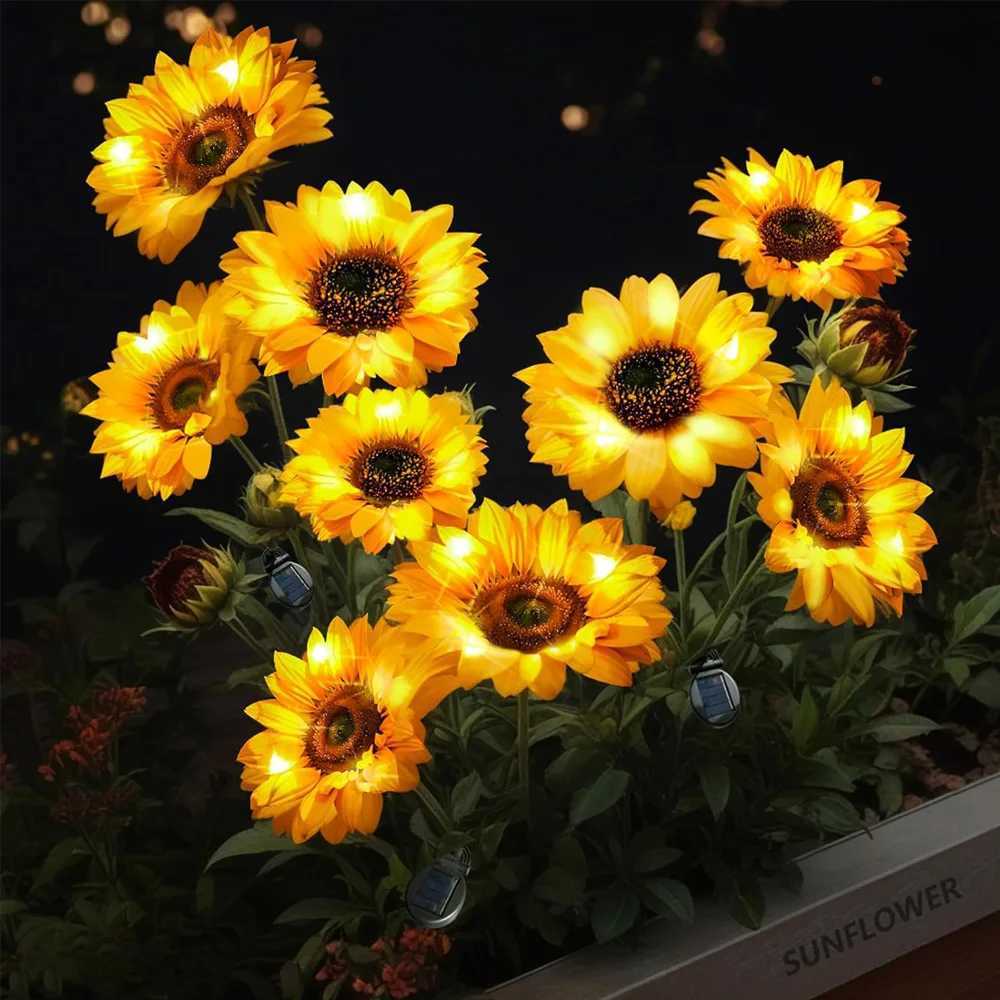LED Solar Simulation Sunflower Lights Garden Yard Lawn Night Lights Landscape Lamp Home Decorative Flower Lights W250607