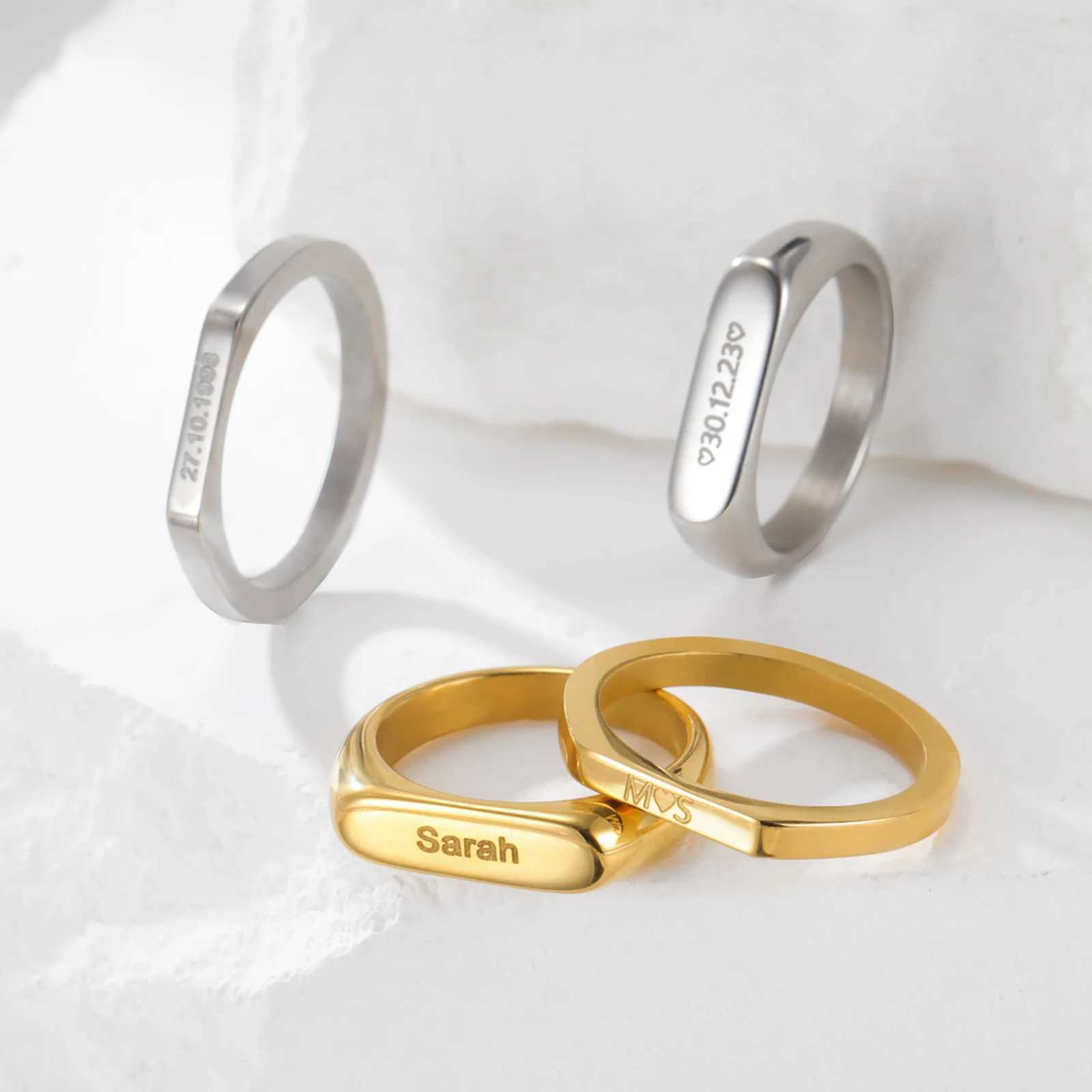 Skyrim Custom Name Date Engraved Rings for Men Women Stainless Steel Couple Personalized Signet Ring Anniversary Jewelry Gift XJ250606