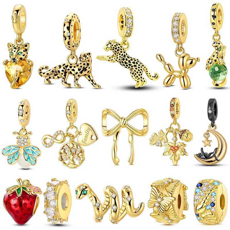 Gold Series Charms Beads 925 Sterling Silver Leopard Original Pendant Fit Bracelet Making Women Jewelry XJ250607