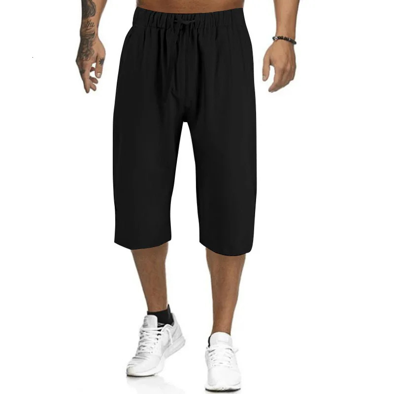 Summer Muscle Mens Loose Solid Color Breathable Casual Sports Business High Street Fashionable Cropped Pants 250606