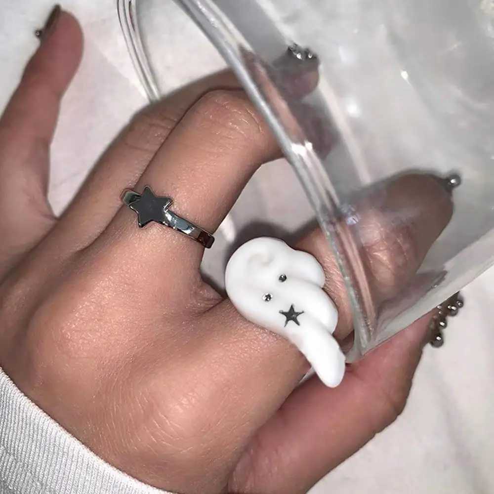 Y2K Wings Star Wings Set Korean Angel Wings Five-Pointed Star Design Open Ring For Women Men Punk Gothic Ring Adjustable Rings W250606