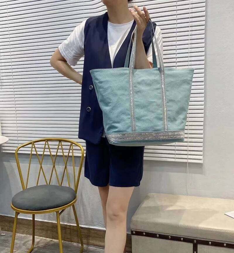 2023 New Women Brand Designer Handbag Korean Version Fashion Rhineston Large Capacity Tote Contrast Color Retro Shoulder Bag