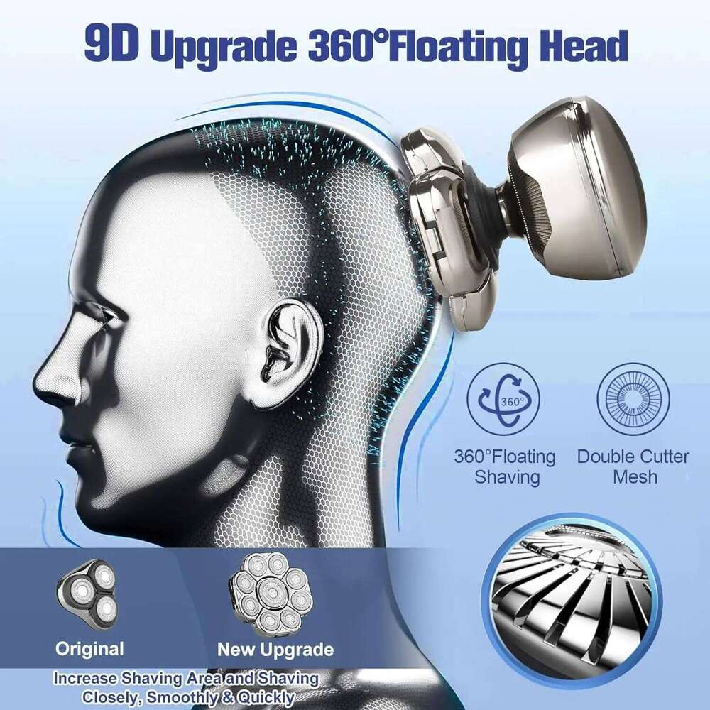 9D 6-In-1 Bald Head Shavers Men Wet/Dry LED Display Electric Razor For Mens Hair Trimmer