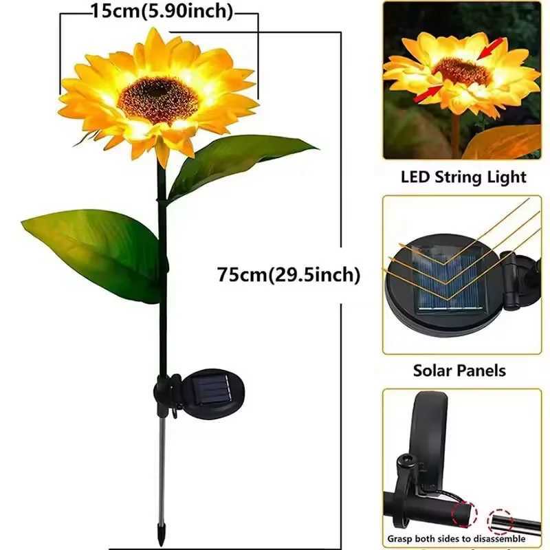 LED Solar Sunflowers Flower Light Home Decorative Flower Lights Garden Decoration Lawn Lamp Waterproof Landscape Flower Light XJ250606