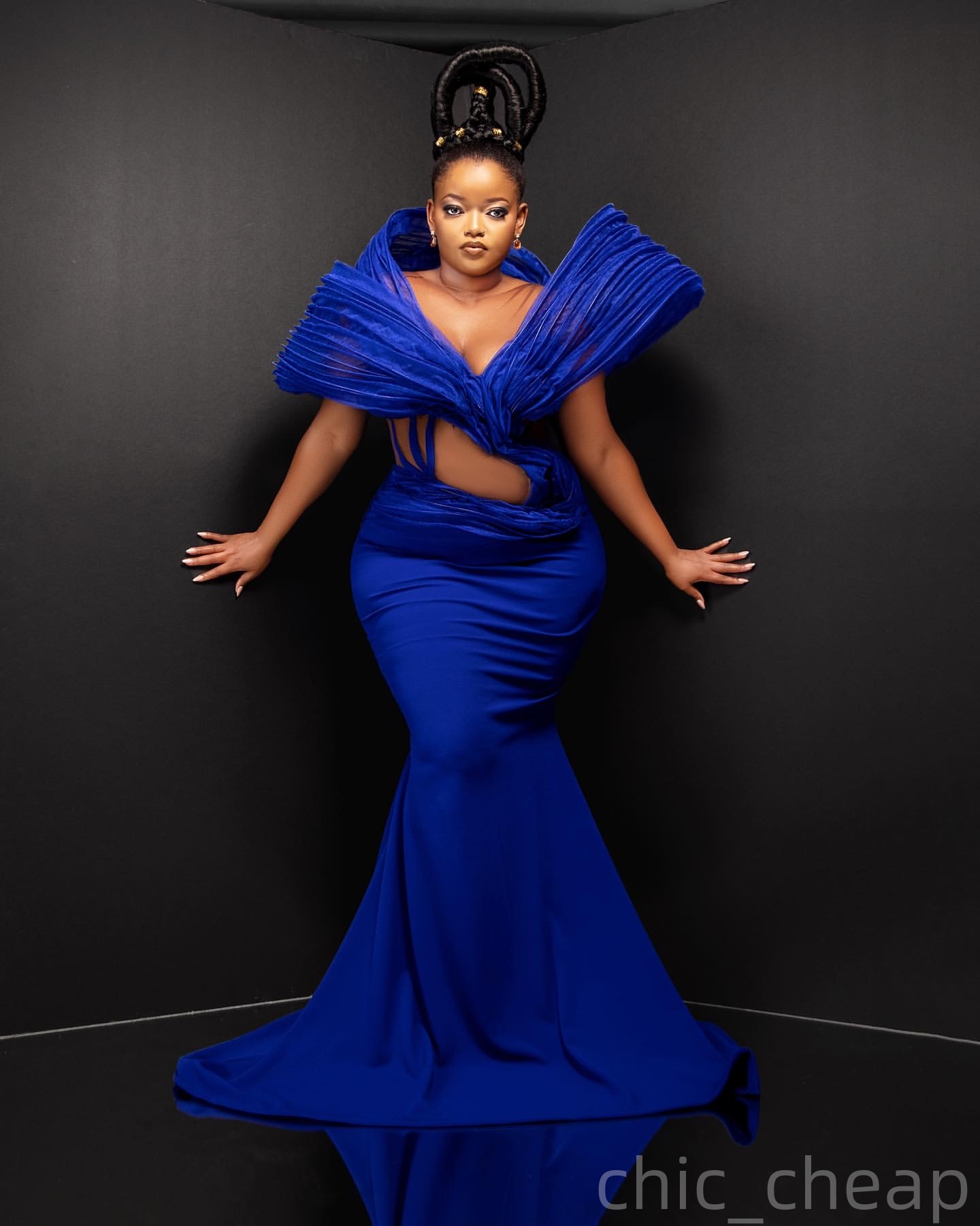 Royal Blue Mermaid Prom Dresses 2025 Satin Stylish Sheer Neck Evening Formal Party Second Birthday Engagement Gowns Plus Size Dress For Special Occasi