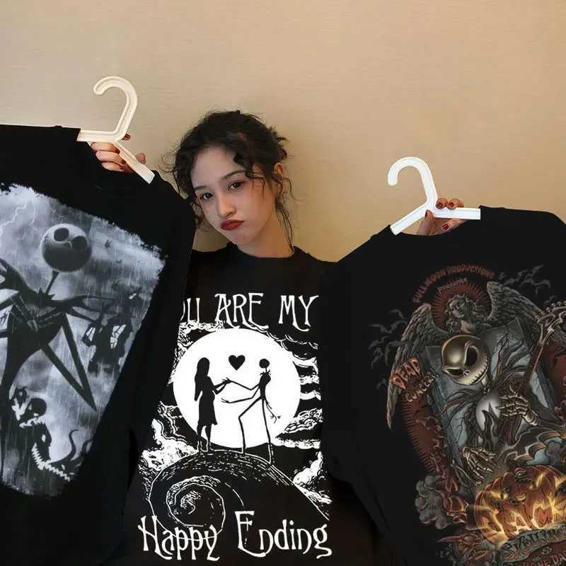 Vintage Men T-Shirts Nightmare Before Christmas Print Short-sleeved Gothic Retro T-shirt Top Y2K Shirt Streetwear Harajuku W250607