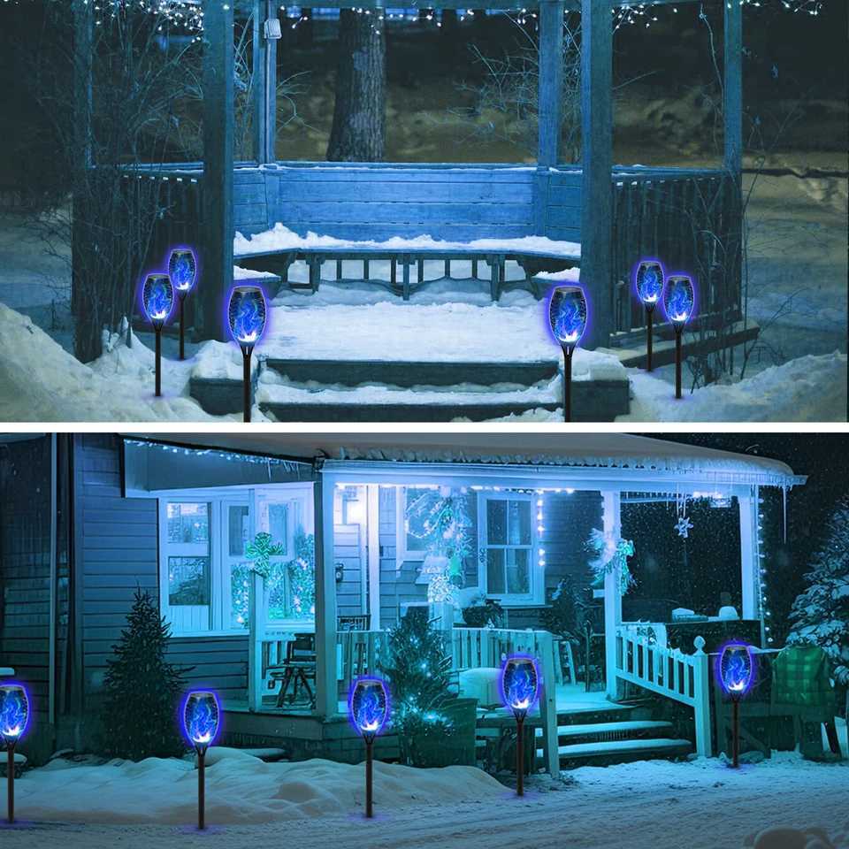 8PCS Solar Lights Outdoor Blue Solar Torch Flame Lights for Garden Decor Solar Landscape Lights Decorative for Lawn Yard Pathway XJ250606