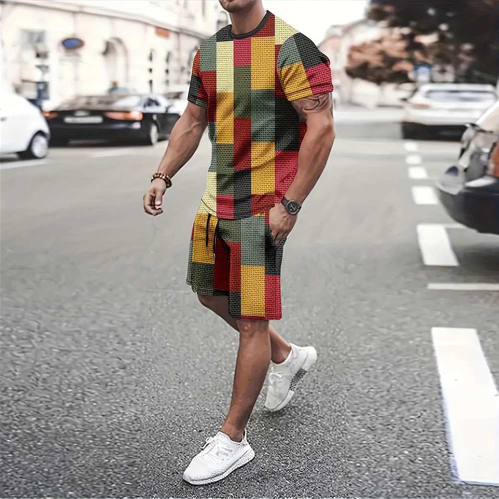 2024 Fashion Mens Sportswear Printed Format Pattern Oversized Mens Top Y2K Style Suit Summer Casual Breathable Refreshing Suit W250609