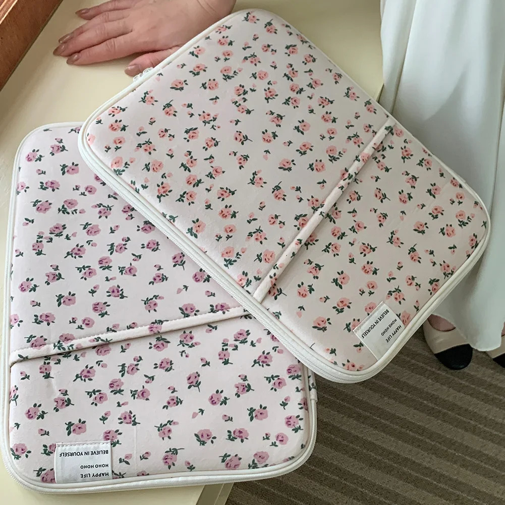 11/13in Floral Padded Laptop Case Shockproof Tablet Sleeve Case Portable Computer Cover Bag Soft Laptop Protective Bag 250603