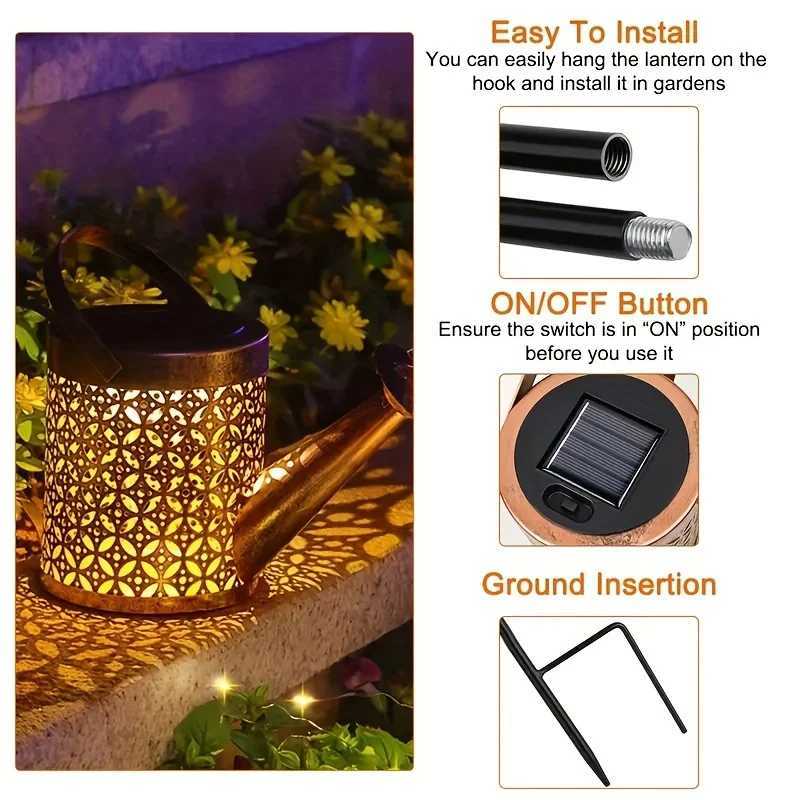Solar Watering Can Light Outdoor Waterproof Shower Light LED Fairy Art for Walkway Garden Patio Lawn Decoration Lighting W250607