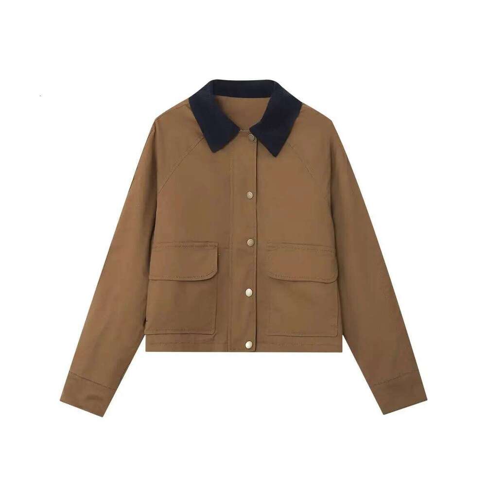 UNIZERA women's with loose contrasting color collar and waxed leather lapel exuding a spring style new jacket