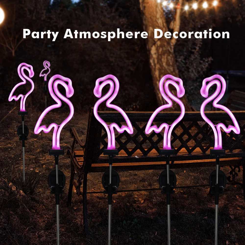 Solar Neon Flamingo Lights Landscape Garden Decoration Outdoor Waterproof Yard Lamp Lawn Terrace Light Patio Walkway Light W250607