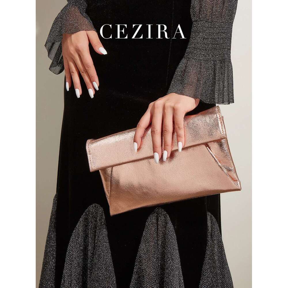 CEZIRA Fashion PU Leather Metallic Clutch Women Crossbody Shoulder Bags With Chain Party Evening Purses Envelope Handbag