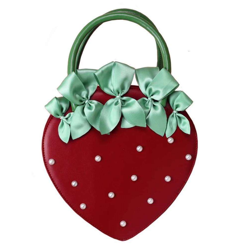 Original Lolita Sweet Girl Handbag Japanese Cute Little Strawberry Pearl Red Bow Daily Versatile Portable Diagonal Straddle Bag