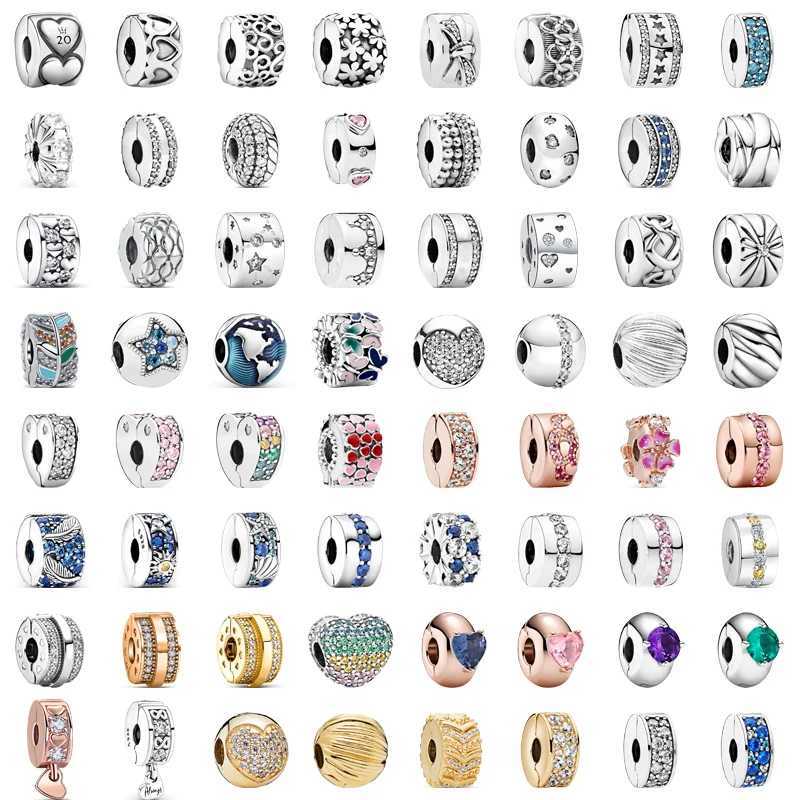 Fit Charms Bracelet 100% 925 Sterling Silver Clip Pave Pink Blue Zircon Infinite Simple DIY Clasp Fine Beads Women Jewelry XJ250607