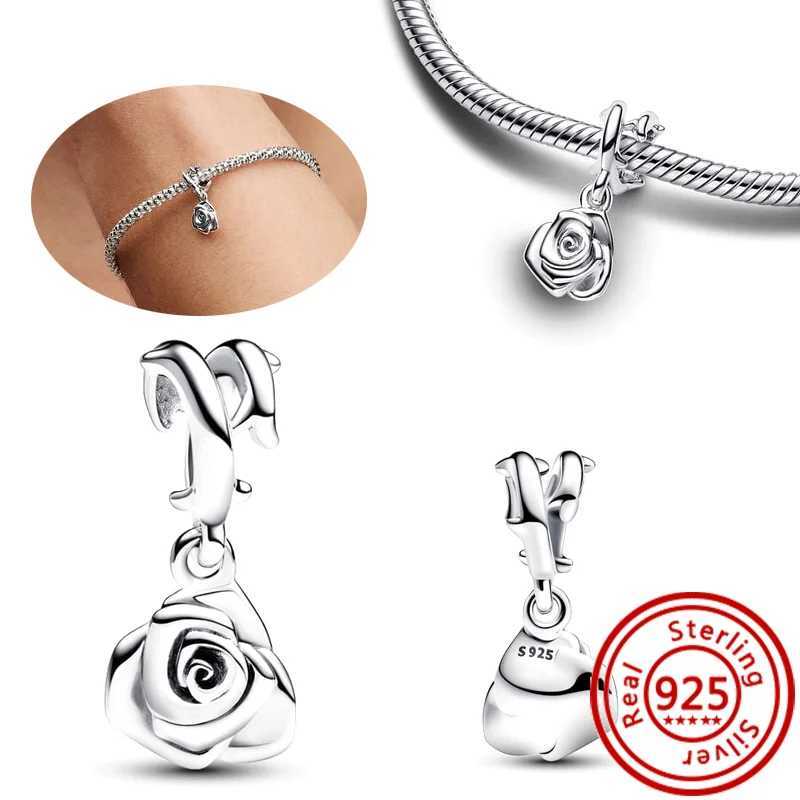 925 Silver Sparkling Rose in Bloom Oversized Charm Spring Flowers Symbolize Beads Fit Pantaro Charms Bracelet Fine JewelryXJ250607