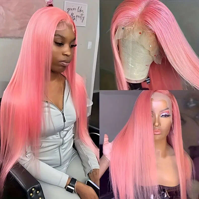 Hot Selling Front Lace Pink Women's Middle Part Long Straight Hair Fluffy Natural Fashion Full Wig
