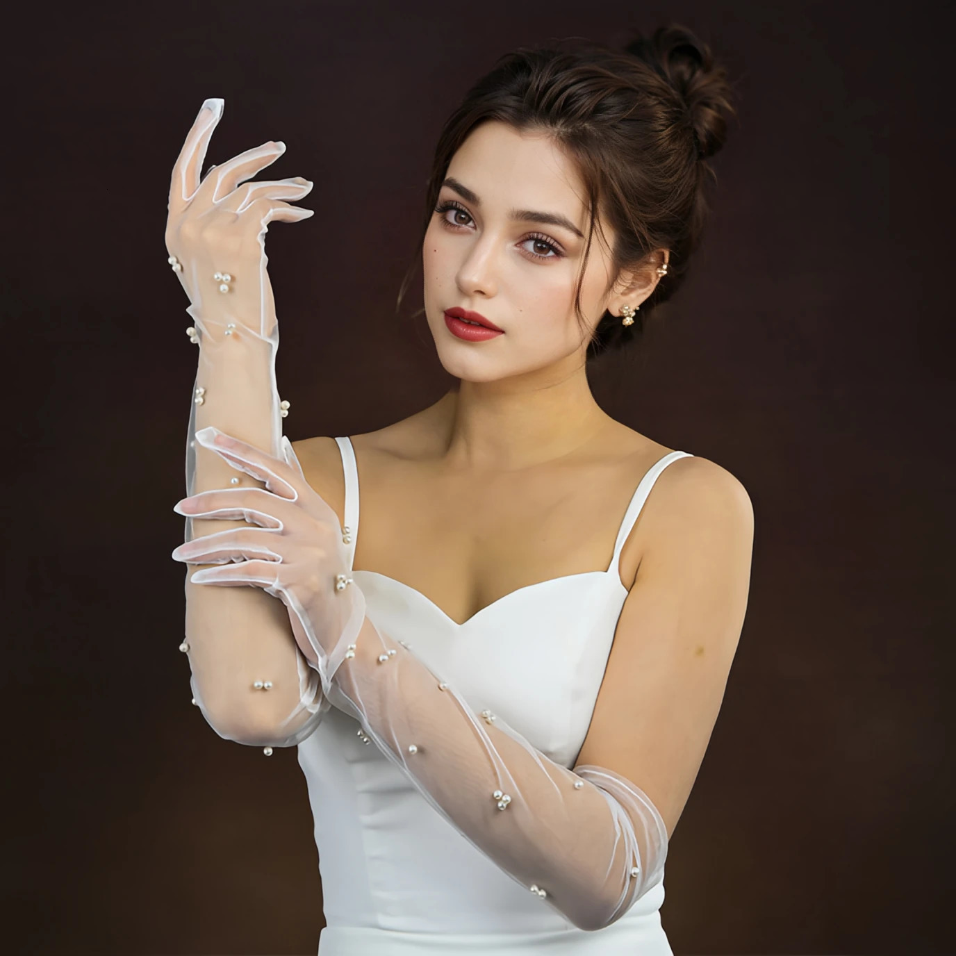 Vintage Transparent Wedding Gloves Pearls Long Elbow Mittens Mesh Arm Cover Party Bridal Dress Accessories Po VPM07 250603