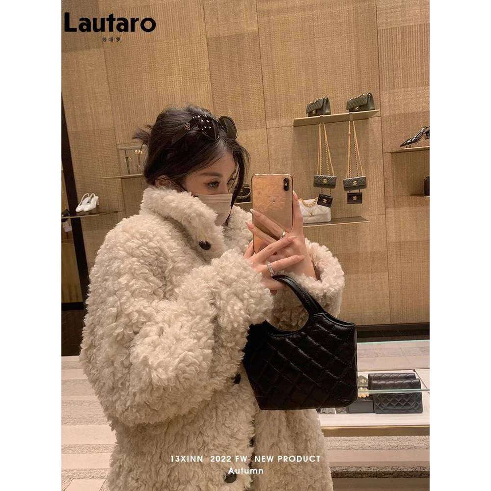 Lautaro Winter Long Loose Casual Soft Thick Warm Fluffy Black Faux Fur Coat Women Stand Collar Hairy Furry Fuzzy Overcoat 2023